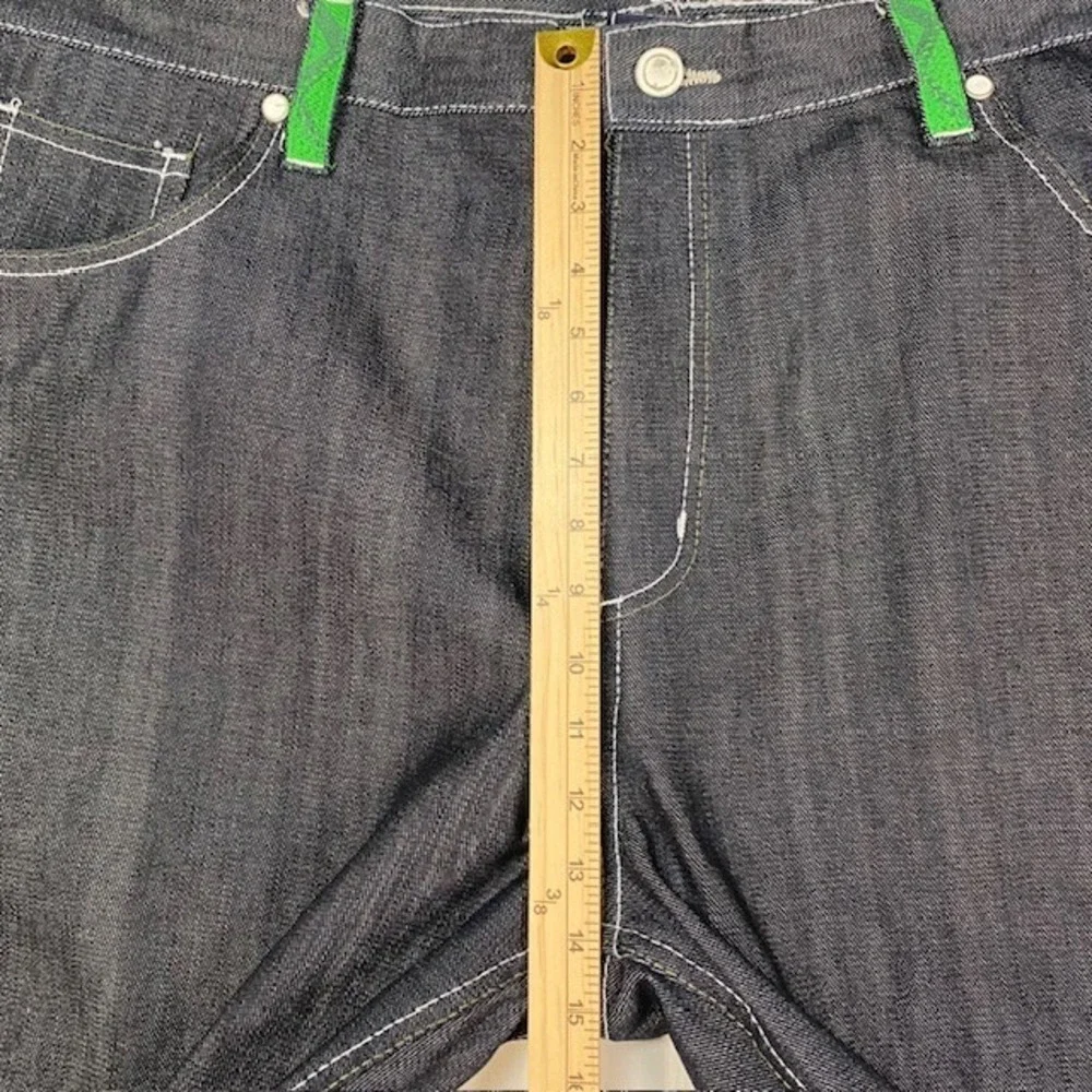 Coogi Jeans Mens Dark Wash Denim Shorts Green Accents Stitch Size 44 MODIFIED